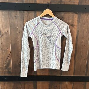 Puma Gray and Purple Patterned Long Sleeve Top Girls Size M (8-10)